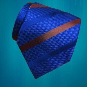 BRIONI Navy Blue Brown regimental handmade Geometric Handmade Silk Neck Tie $440